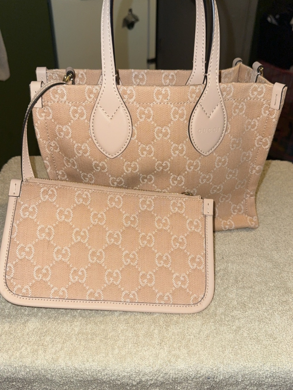 Gucci Beige GG Canvas Tote with Removable Pouch